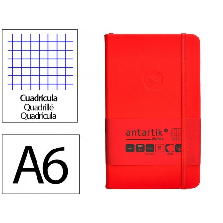 Cuaderno con gomilla antartik notes tapa dura a6 hojas cuadricula rojo 100 hojas 80 gr fsc