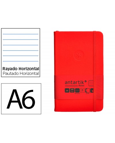 Cuaderno con gomilla antartik notes tapa dura a6 hojas rayas rojo 100 hojas 80 gr fsc