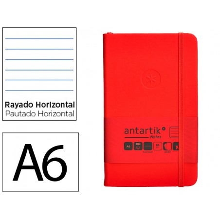 Cuaderno con gomilla antartik notes tapa dura a6 hojas rayas rojo 100 hojas 80 gr fsc