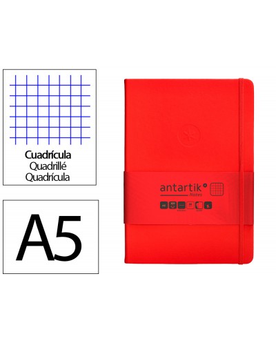 Cuaderno con gomilla antartik notes tapa dura a5 hojas cuadricula rojo 100 hojas 80 gr fsc