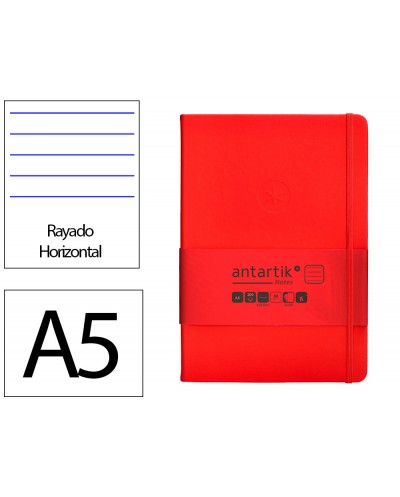 Cuaderno con gomilla antartik notes tapa dura a5 hojas rayas rojo 100 hojas 80 gr fsc