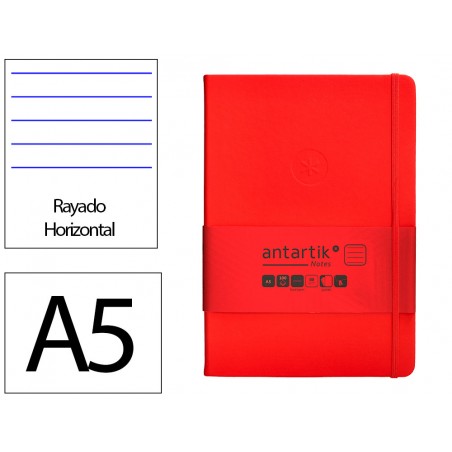 Cuaderno con gomilla antartik notes tapa dura a5 hojas rayas rojo 100 hojas 80 gr fsc