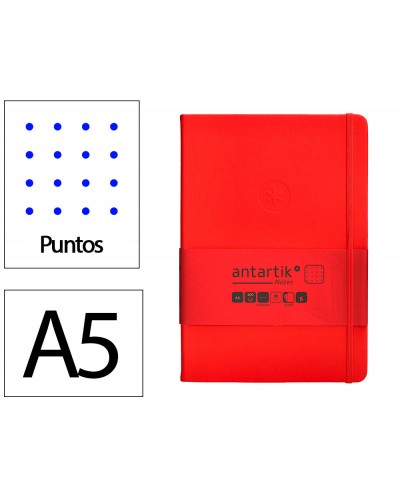 Cuaderno con gomilla antartik notes tapa dura a5 hojas puntos rojo 100 hojas 80 gr fsc