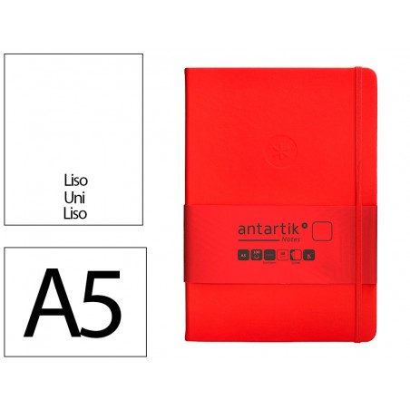 Cuaderno con gomilla antartik notes tapa dura a5 hojas lisas rojo 100 hojas 80 gr fsc