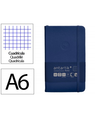 Cuaderno con gomilla antartik notes tapa dura a6 hojas cuadricula azul marino 100 hojas 80 gr fsc