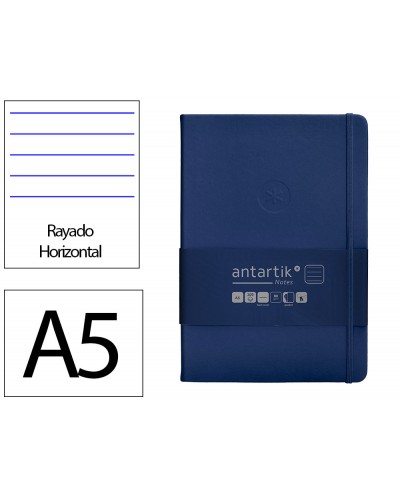 Cuaderno con gomilla antartik notes tapa dura a5 hojas rayas azul marino 100 hojas 80 gr fsc