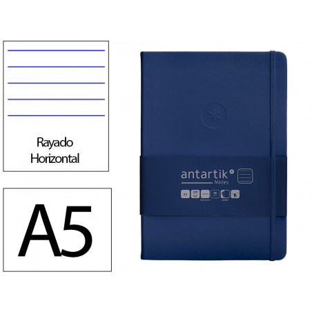 Cuaderno con gomilla antartik notes tapa dura a5 hojas rayas azul marino 100 hojas 80 gr fsc