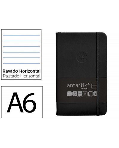 Cuaderno con gomilla antartik notes tapa dura a6 hojas rayas negro 100 hojas 80 gr fsc