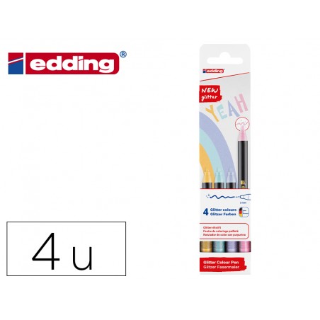 Rotulador edding punta fibra 1200 punta redonda 05 mm glitter pastel caja de 4 unidades colores surtidos