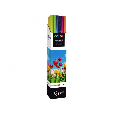 Papel kraft fabrisa color rollo 1 x 3 mt expositor de 30 unidades colores surtidos