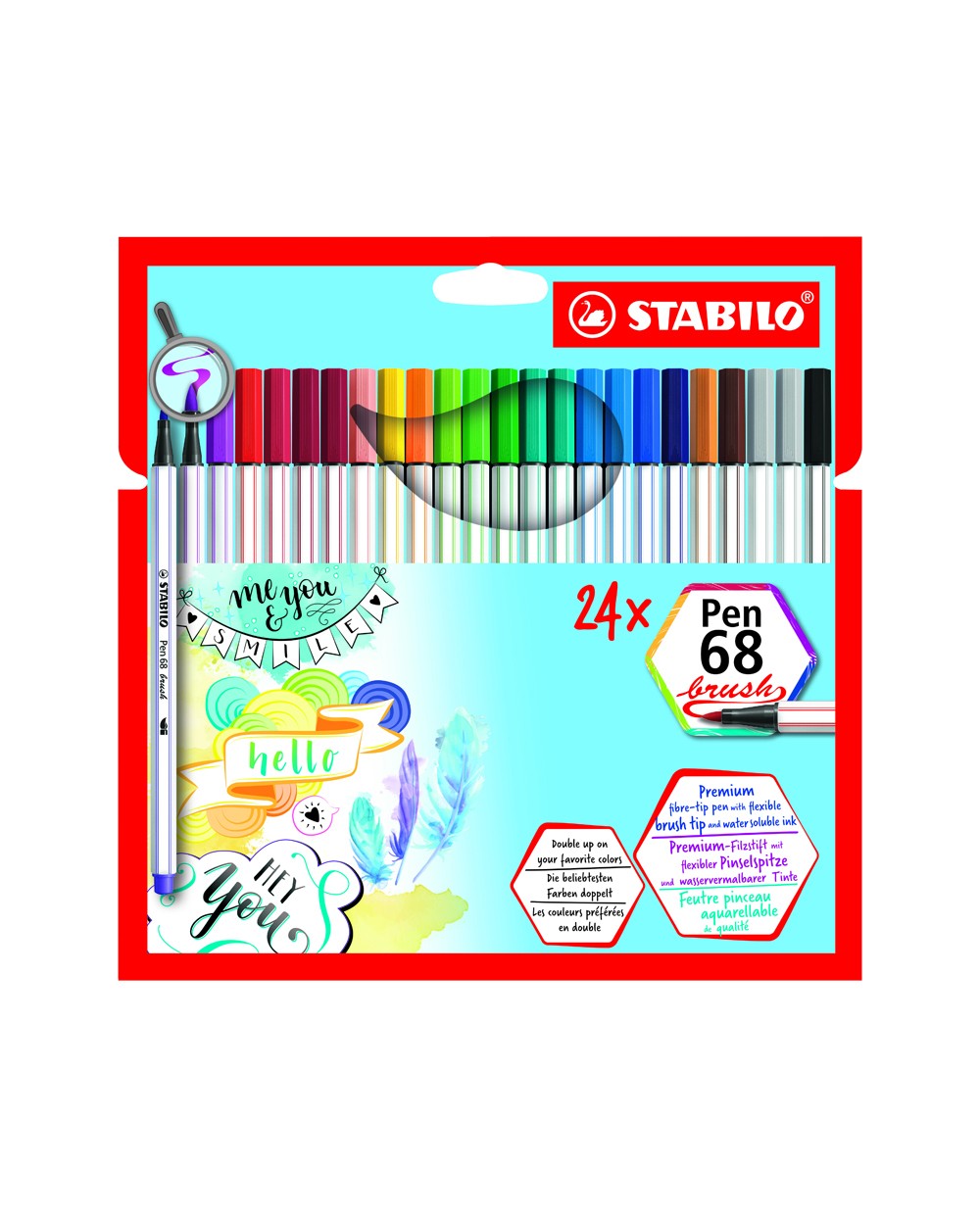 Rotulador stabilo acuarelable pen 68 brush punta pincel estuche de 24 unidades colores surtidos