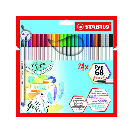 Rotulador stabilo acuarelable pen 68 brush punta pincel estuche de 24 unidades colores surtidos