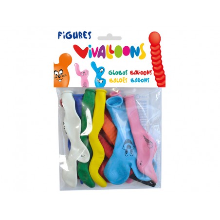 Globo 100 latex biodegradable forma figuras colores surtidos blister de 10 unidades