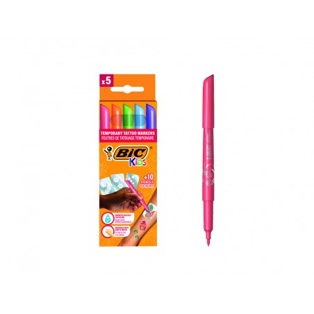 Rotulador bic kids tattoo caja de 5 unidades colores surtidos 10 plantillas