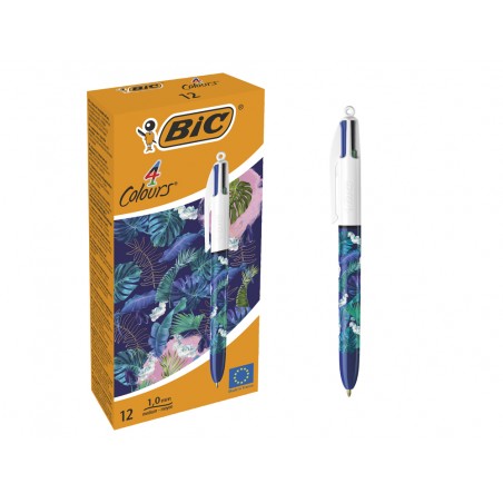 Boligrafo bic cuatro colores botanico punta de 1 mm caja de 12 unidades