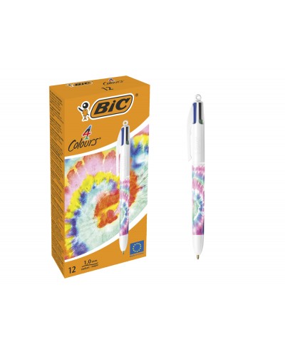 Boligrafo bic cuatro colores tiedye pastel punta de 1 mm caja de 12 unidades