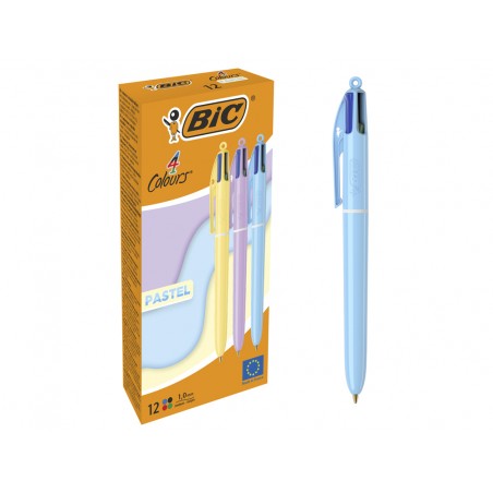 Boligrafo bic cuatro colores pastel punta de 1 mm caja de 12 unidades colores surtidos