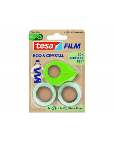 Cinta adhesiva tesa film ecocristal transparente 10 m x 19 mm blister de 2 unidades miniportarrollo