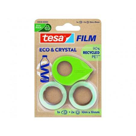 Cinta adhesiva tesa film ecocristal transparente 10 m x 19 mm blister de 2 unidades miniportarrollo