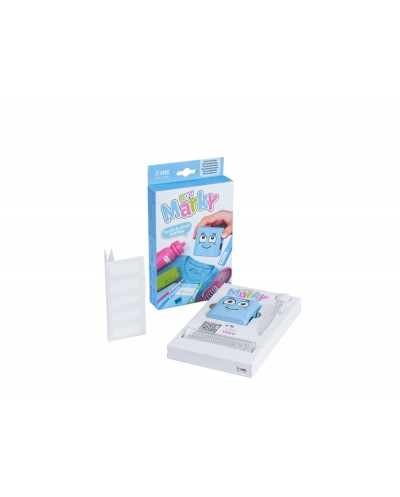 Sello marcador de ropa marky infantil azul incluye tinta kit de etiquetas y cinta termoadhesiva