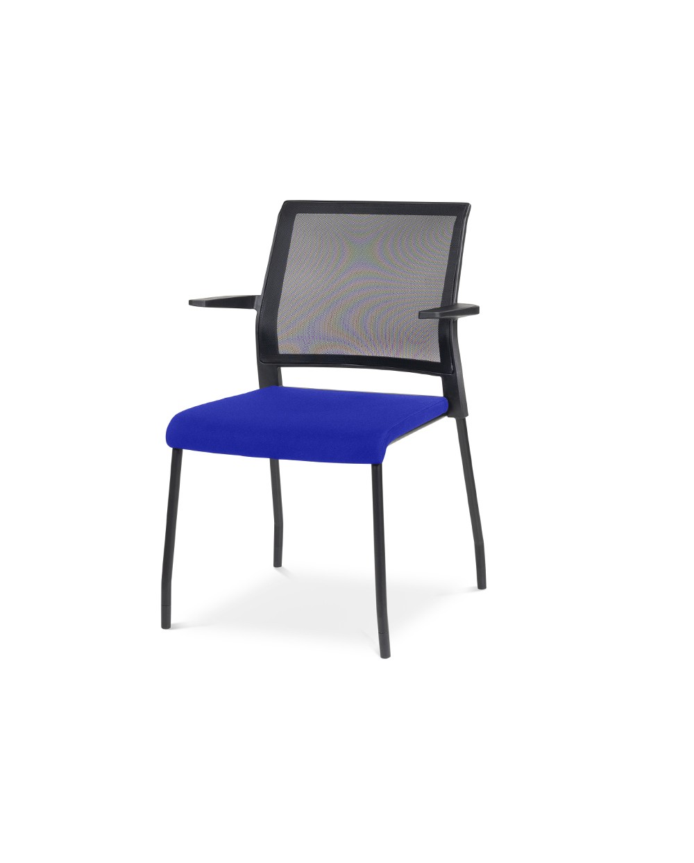 Silla rocada confidente brazos fijos estructura metalica asiento tela ignifuga azul respaldo malla