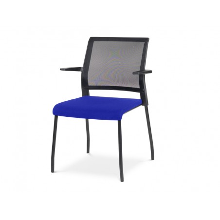 Silla rocada confidente brazos fijos estructura metalica asiento tela ignifuga azul respaldo malla