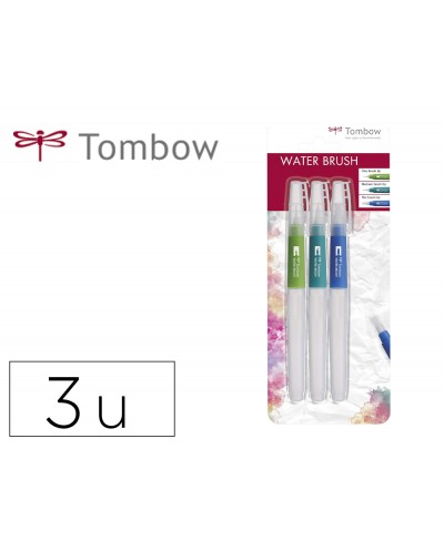 Pincel tombow water brush con deposito rellenable blister de 3 unidades punta fina media plana