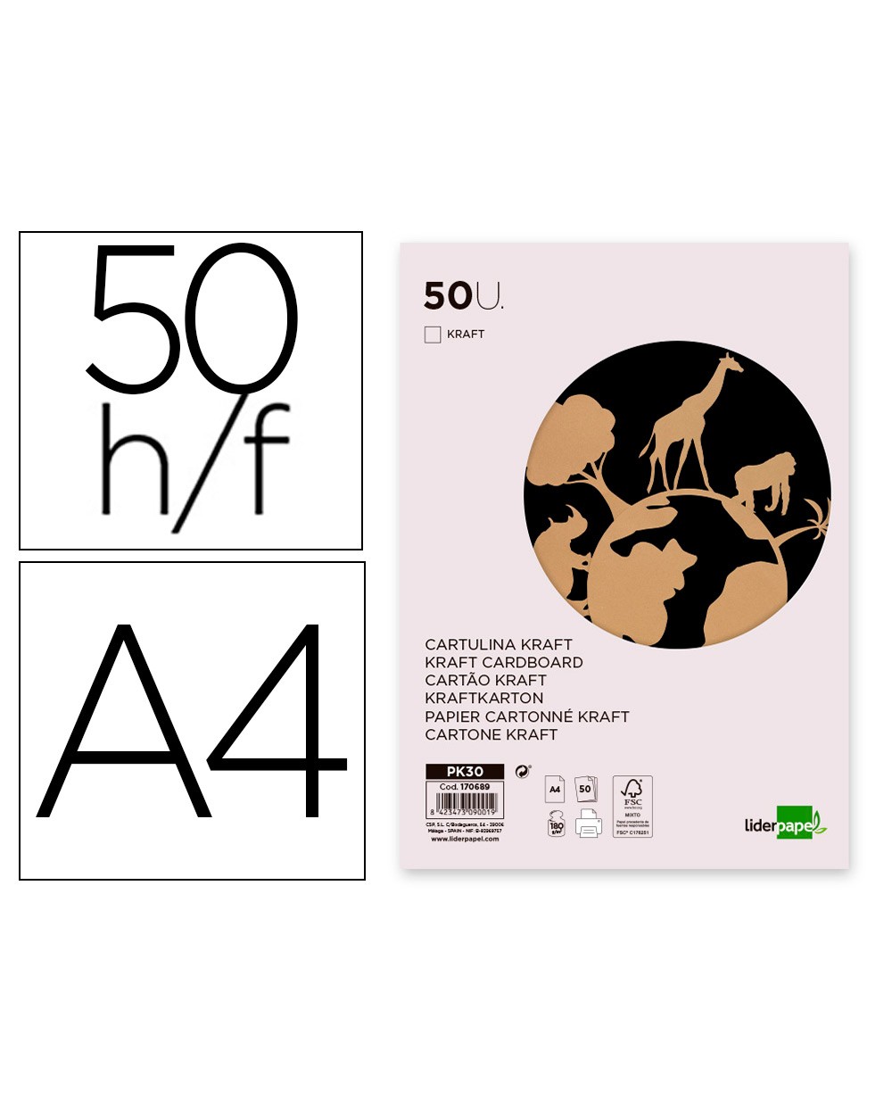 Papel kraft liderpapel a4 180g m2 paquete de 50 hojas