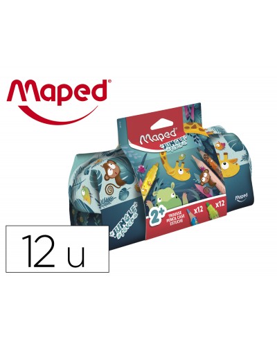 Bolso escolar portatodo maped ungle fever con 12 rotuladores colores surtidos 12 lapices de colores