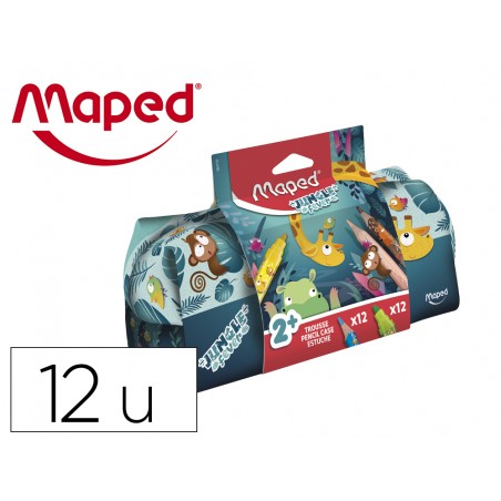 Bolso escolar portatodo maped ungle fever con 12 rotuladores colores surtidos 12 lapices de colores