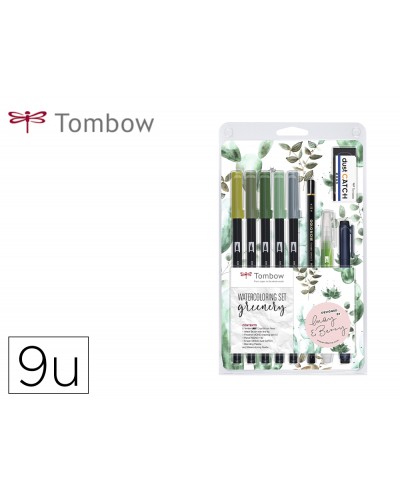 Set watercoloring tombow greenery 9 piezas