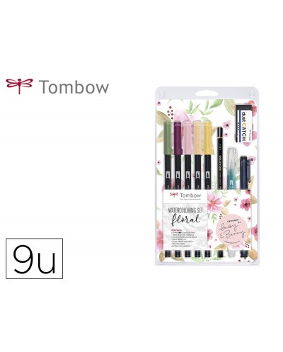 Set watercoloring tombow set floral 9 piezas