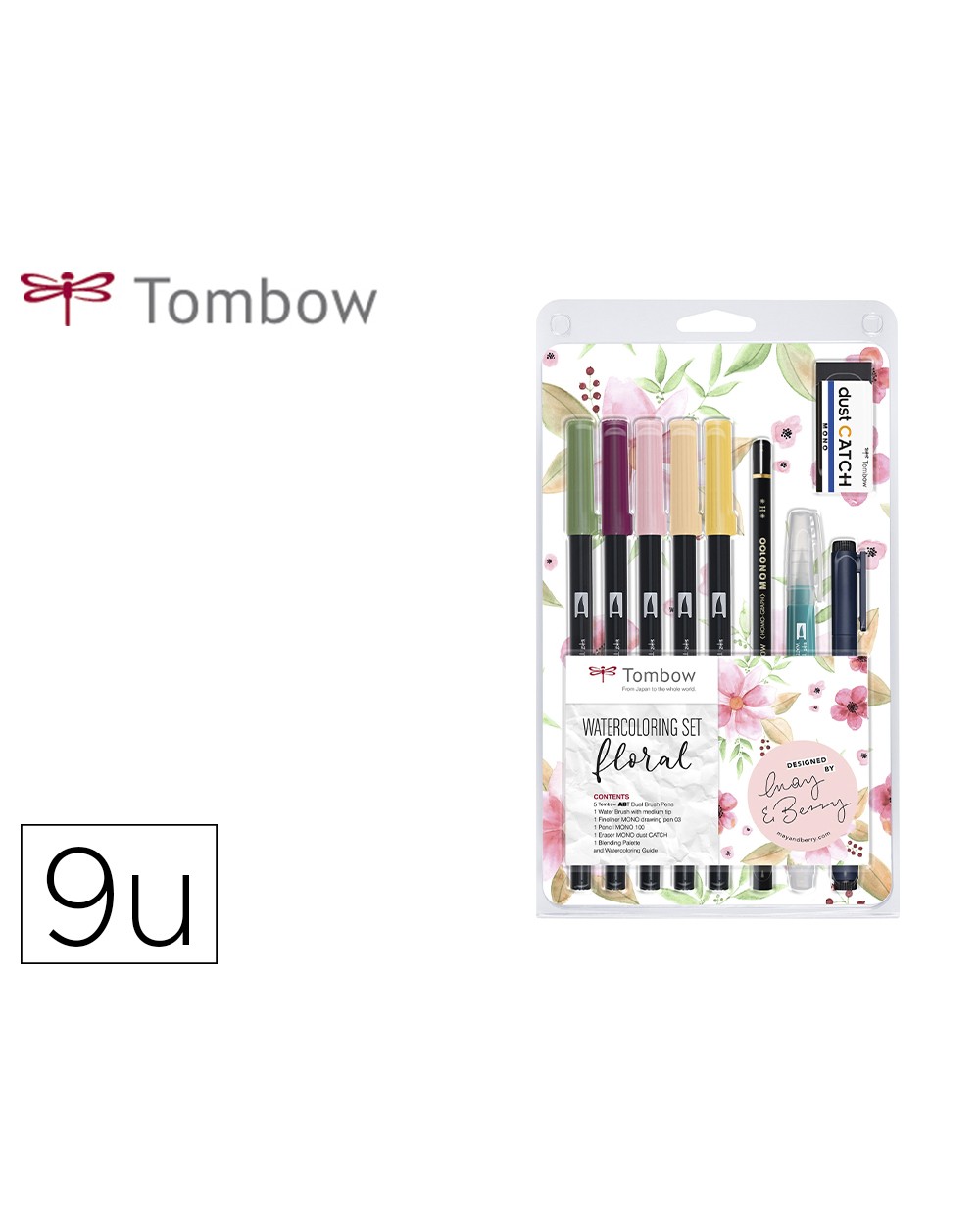 Set watercoloring tombow set floral 9 piezas