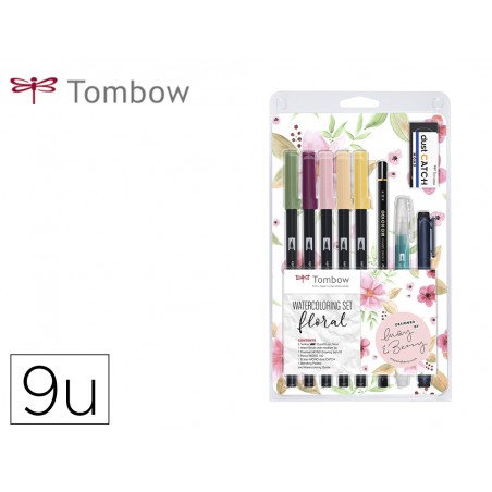 Set watercoloring tombow set floral 9 piezas