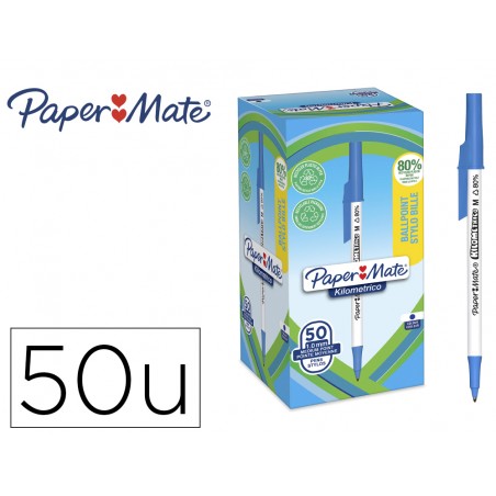 Boligrafo paper mate kilometrico punta 1 mm plastico reciclado 80 color azul