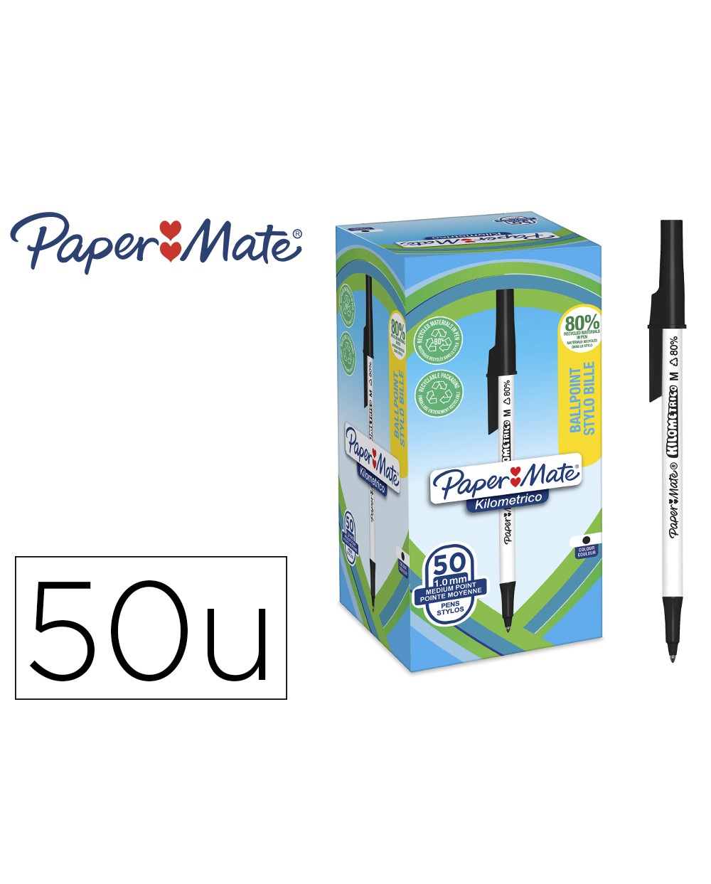 Boligrafo paper mate kilometrico punta 1 mm plastico reciclado 80 color negro