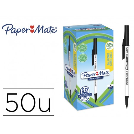 Boligrafo paper mate kilometrico punta 1 mm plastico reciclado 80 color negro