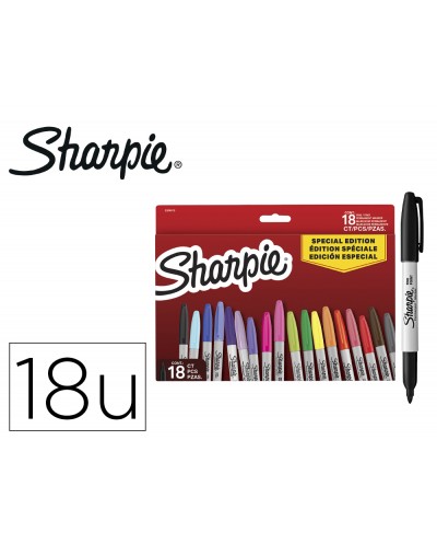 Rotulador sharpie permanente fino pack vuelta al cole pez blister de 18 unidades colores surtidos