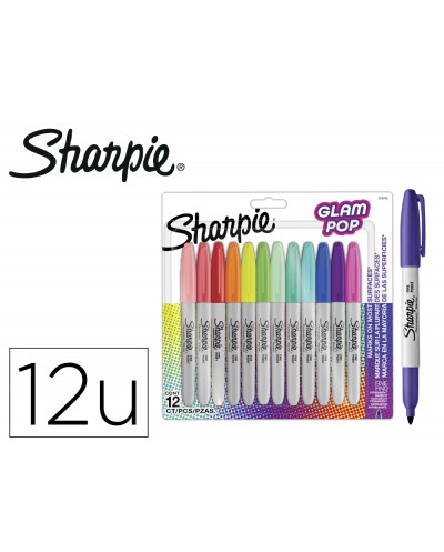 Rotulador sharpie permanente fino glam pop blister de 12 unidades colores surtidos