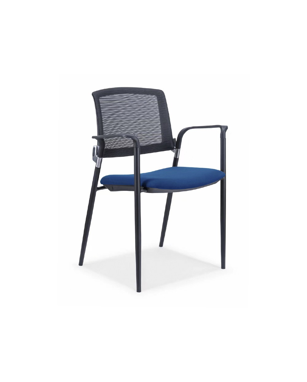 Silla rocada confidente brazos fijos estructura metalica asiento tela ignifuga azul respaldo malla