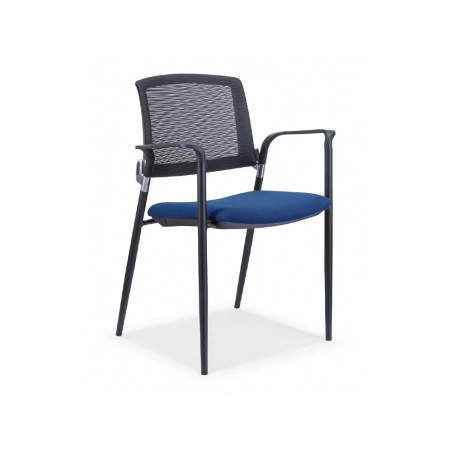 Silla rocada confidente brazos fijos estructura metalica asiento tela ignifuga azul respaldo malla