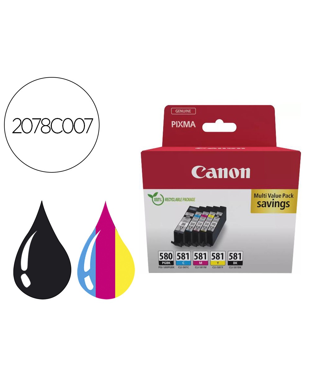 Ink jet canon pixma multi value pack pgi580bk cli581cmybk ecopack