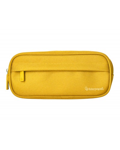 Estuche portatodo liderpapel classic ovalado 2 cremalleras con bolsillo delantero 210x90mm amarillo