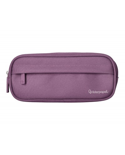 Estuche portatodo liderpapel classic ovalado 2 cremalleras con bolsillo delantero 210x90mm morado empolvado