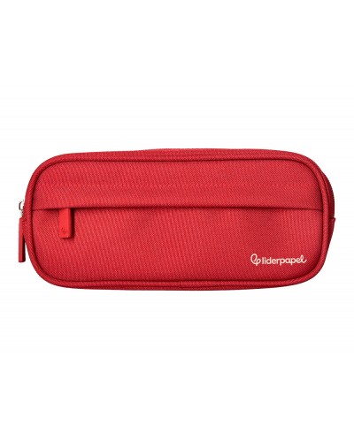 Estuche portatodo liderpapel classic ovalado 2 cremalleras con bolsillo delantero 210x90mm rojo