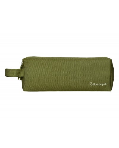 Estuche portatodo liderpapel classic rectangular con asa 2 cremalleras 210 x80mm verde militar