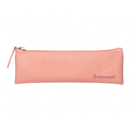 Estuche portatodo liderpapel plano estrecho una cremallera 200x60 mm rosa melocoton