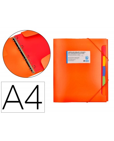 Carpeta beautone 4 anillas 25 mm con 5 separadores 3 solapas cierre gomas polipropileno din a4 color naranja