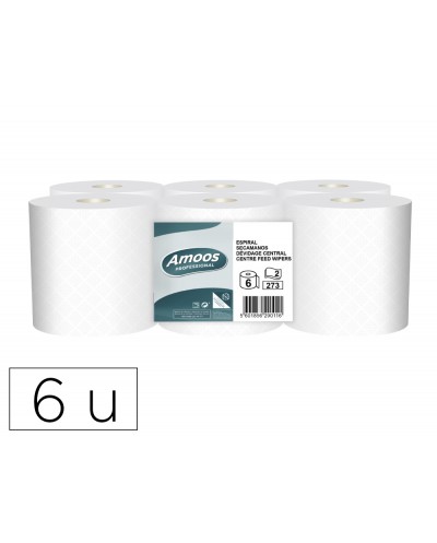 Papel secamanos amoos industrial 2 capas 32g m2 blanco 90 mt paquete de 6 rollos