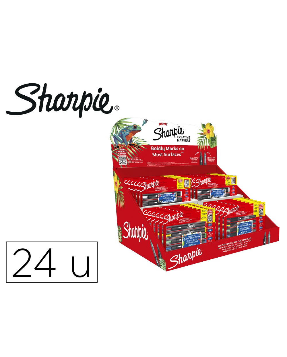 Rotulador sharpie acrylic punta redonda pincel expositor de 24 unidades colores surtidos